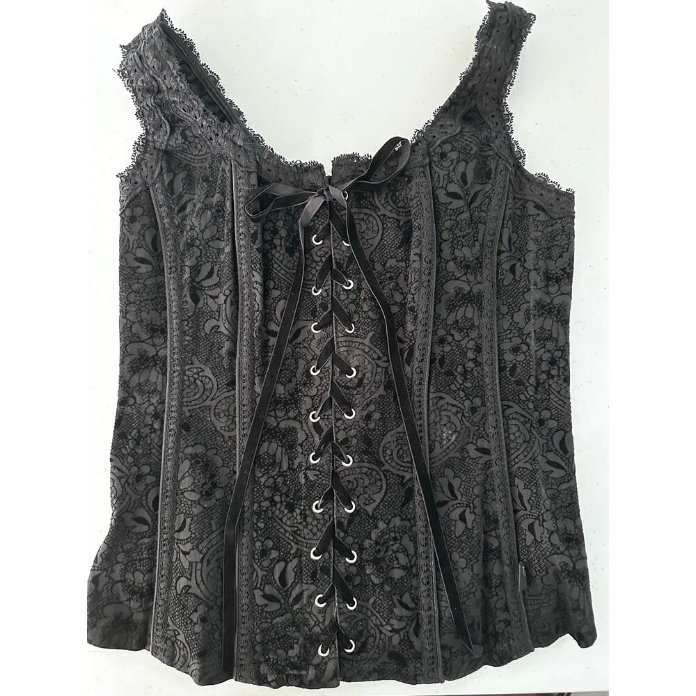 Tripp NYC corset black velvet Y2K goth zipper steampunk renaissance pirate L